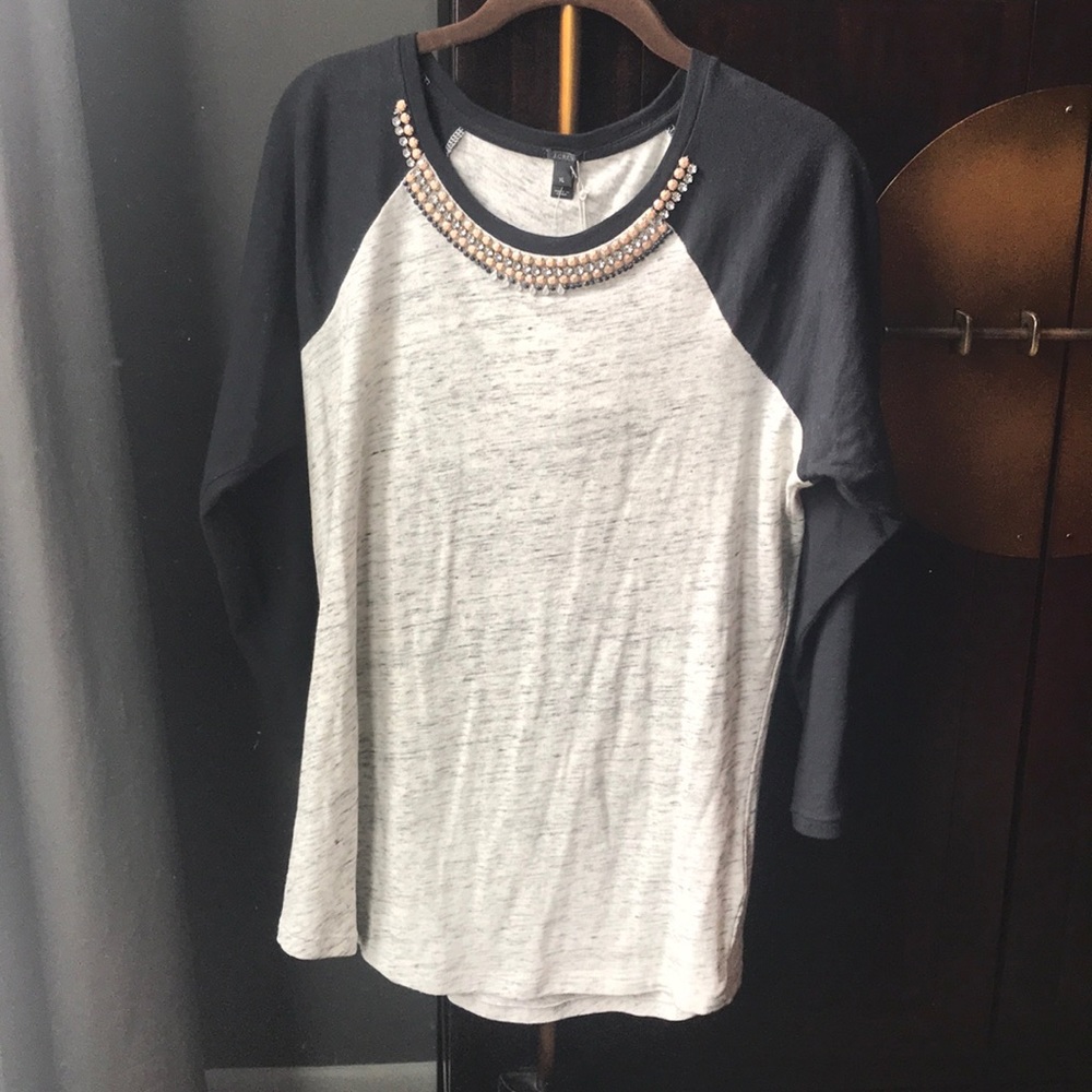 NWT Jcrew baseball T-shirt with embellished neck.